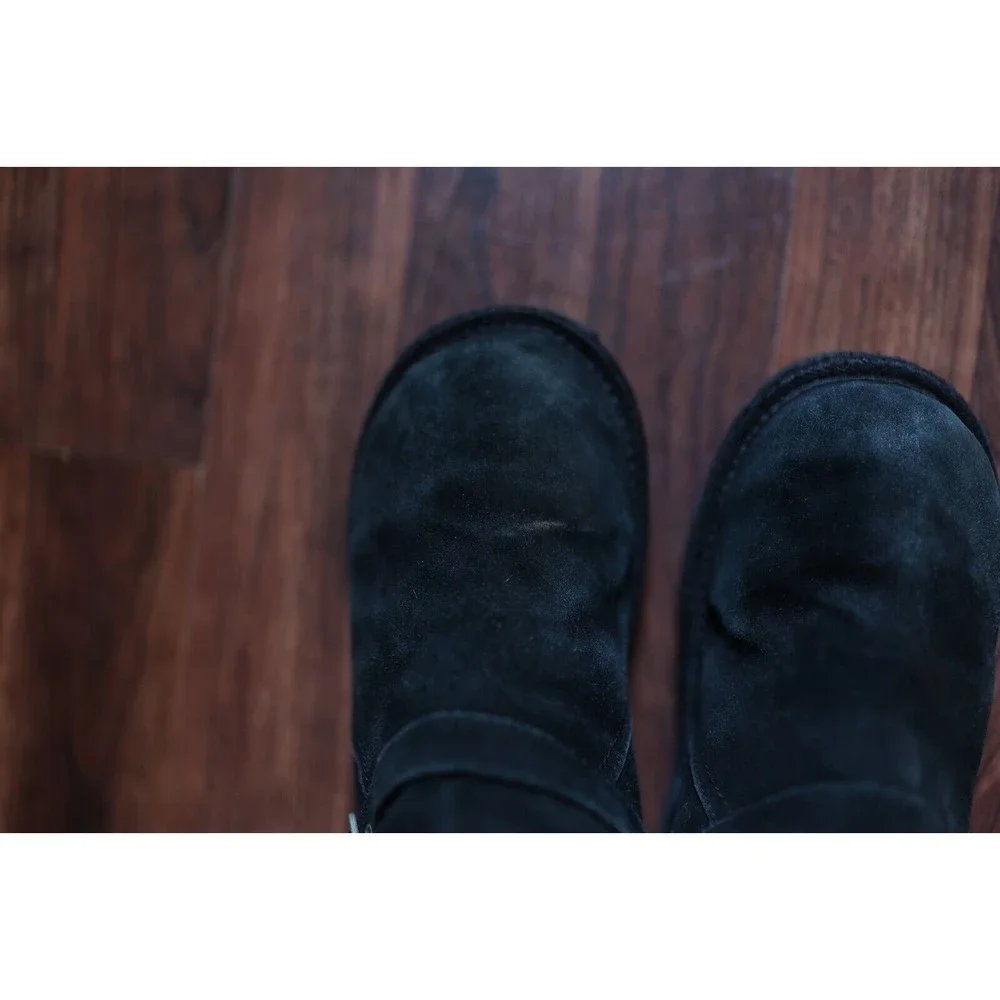 UGG Youth 4 Maddi II Casual Shearling Winter Boots Buckle Black Suede 1102529